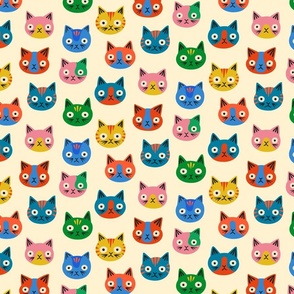 Cute Cats - Retro Colorful Rainbow Kitty Faces