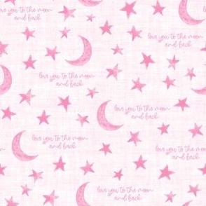 Stars and Moon with saying Love you to the Moon and back - Small Scale - Pink Baby Kids Nursery Message of love