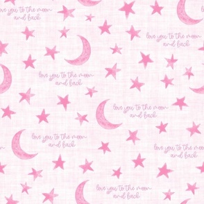 Stars and Moon with saying Love you to the Moon and back - Medium Scale - Pink Baby Kids Nursery Message of love