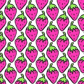 Strawberry Berries hot pink green || cute fruit