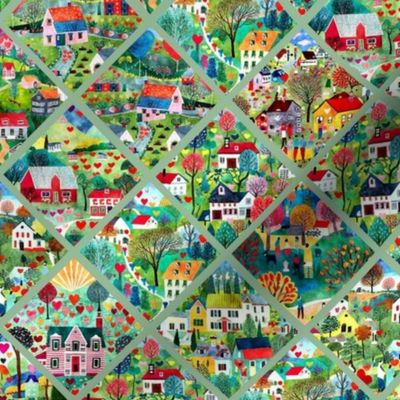 Smaller Folk Art Town Patchwork