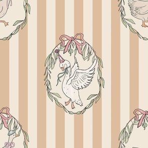 Whimsical duck and goose on peach stripes - Jumbo