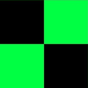 Neon Checks - Jumbo - Classic Dark Black & Bright Glowing Green - Florescent Fun