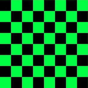 Neon Checks - Medium - Classic Dark Black & Bright Glowing Green - Florescent Fun