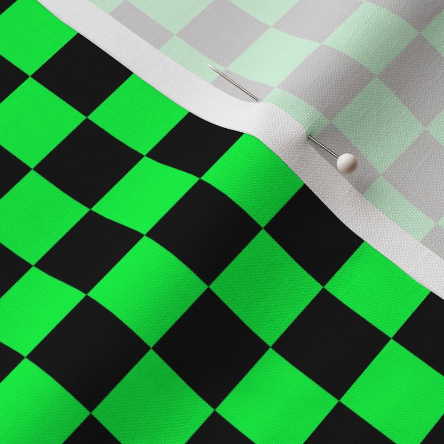 Neon Checks - Small - Classic Dark Black & Bright Glowing Green- Florescent Fun