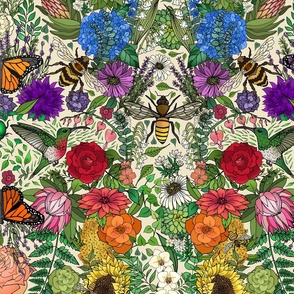 Botanical Blooms, Birds, Butterflies, Bees and Beetles (Cream large scale)  