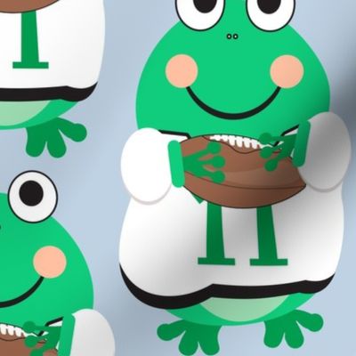 Cute green frog with football
