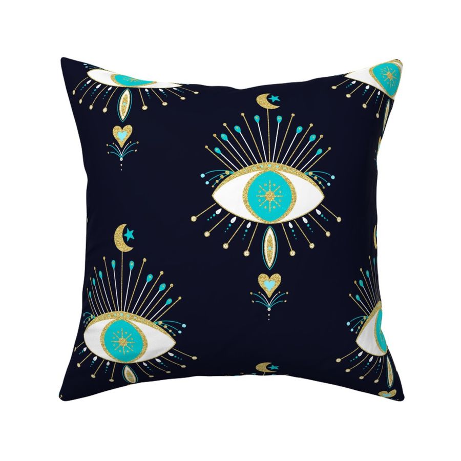 Mystic moon goddess eye - turquoise gold and navy blue - large scale