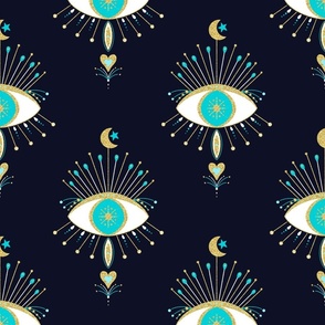 Mystic moon goddess eye - turquoise, gold and navy blue - large scale