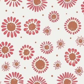 [Medium] Kid Flowers Happy - Pink on White Eggshell 
