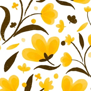 Brown and yellow modern floral pattern on white background