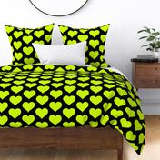 Neon lime hearts on black