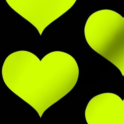 Neon lime hearts on black