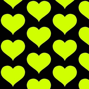 Neon lime hearts on black