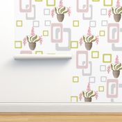 Retro pattern of indoor flowers in flowerpots on the wall