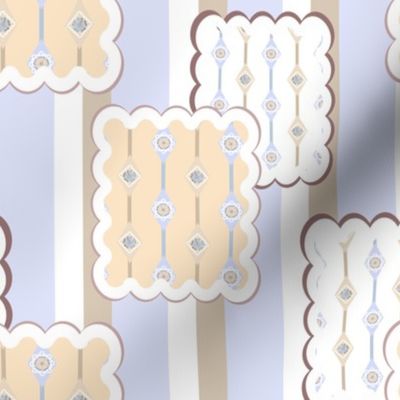 abstract geometric pattern cookies on striped background beige light blue