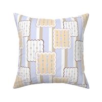 abstract geometric pattern cookies on striped background beige light blue