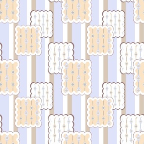 abstract geometric pattern cookies on striped background beige light blue