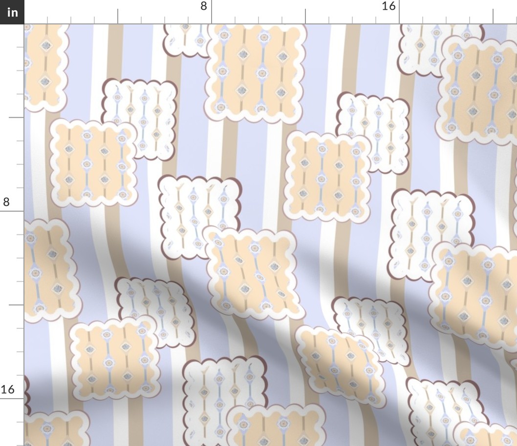 abstract geometric pattern cookies on striped background beige light blue