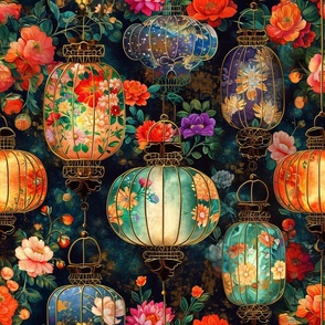 Colorful Japanese Flower Garden Paper Lanterns