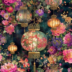 Pink Japanese Flower Garden Paper Lanterns