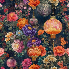 Vibrant Japanese Flower Garden Paper Lanterns
