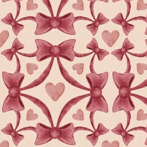 Grandmillennial Bows and Hearts Rosettes on Linen - Watercolor