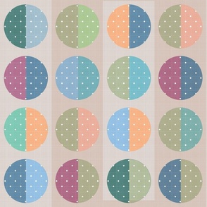 Retro sixties beige pattern with colorful polka dot circles