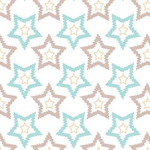 beige turquoise stars on white background retro pattern