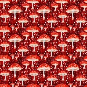 Enchanted Forest Fungi Seamless Pattern - Whimsical Red Mushroom Design