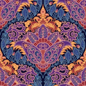 Large - Paisley Flowery Deep Purple