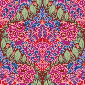 Large - Paisley Flowery Deep Red