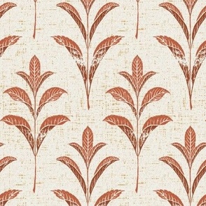 (medium 4x6in,textured) Laurel Branch / Block Print Effect / Terracotta on Off-white /medium small scale 