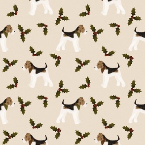 Wire haired fox terrier Christmas holly festive 