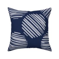 Indaco Blue Striped Circles Made Of Brush Strokes, Large Scale Monochromatic Indigo Navy