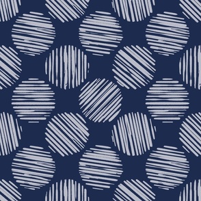 Indaco Blue Striped Circles Made Of Brush Strokes, Medium Scale Monochromatic Indigo Navy