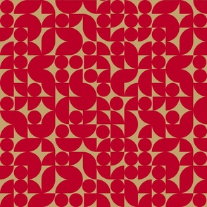 geometric bauhaus in classic red and gold | round shapes grid checkerboard | large