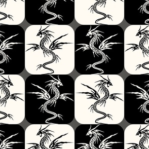 dragon chess monochrome - xl - wallpaper - bedding - year of the dragon