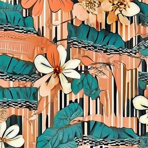 large scale abstract peach and beige flowers