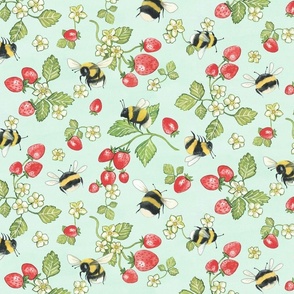 Bees & Strawberries, mint green. Meant To Bee