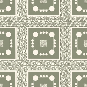 Geometric Pattern Dusty Green and Cream