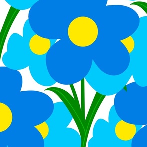 Big Cheerful Daisy Flowers Turquoise, Blue And Yellow Floral Scandi  Colorful Daisies Retro Modern 80’s Garden Bouquet Pattern