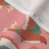 (S) Bohemian Flying birds Coral Pink/ Green