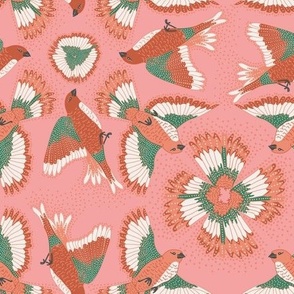 (S) Bohemian Flying birds Coral Pink/ Green
