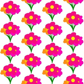 Cheerful Daisy Flowers Hot Pink And Orange Floral Scandi Wallpaper Half-Drop Daisies Retro Modern 80’s Garden Bouquet Pattern