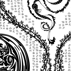 year of the dragon damask medallions black on white - large scale