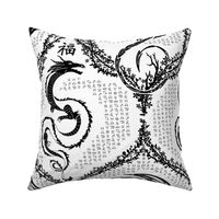 year of the dragon damask medallions black on white - medium scale