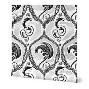 year of the dragon damask medallions black on white - medium scale