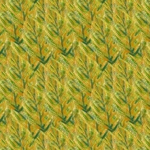 Hand-drawn autumn leaves in a yellow overlapping pattern  for quilting fabric or other sewing projects.