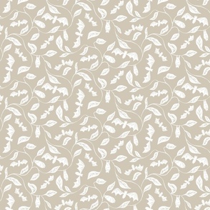   Bat Forest - cute bats among leaves - solid white on beige - small
